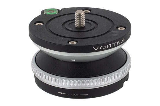 Vortex Pro Leveling Tripod Head features a lock/unlock mechanism and +/- 9 degree adjustment